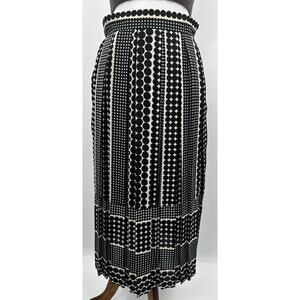 Who What Wear Polka Dot Pleated Midi Skirt Black Cream Size 2